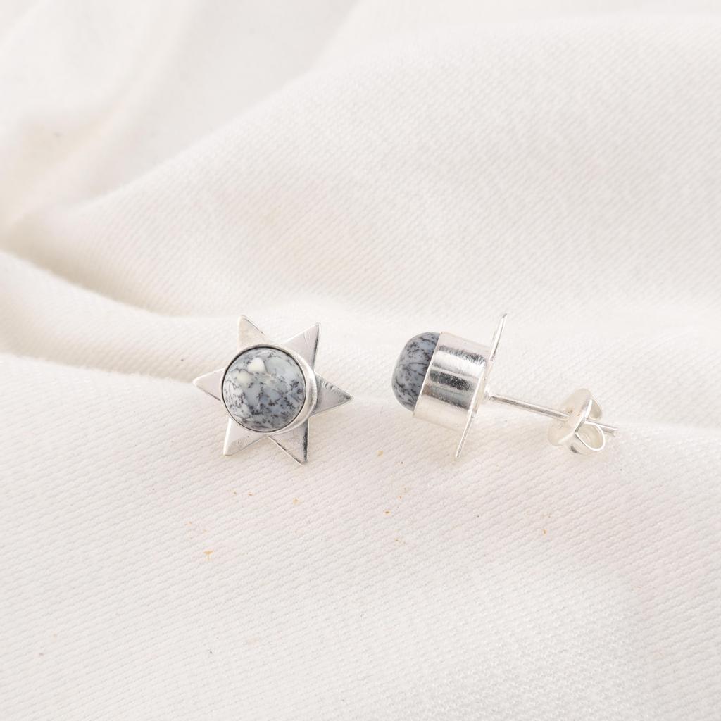 Bijuterii cu Piatră Prețioasă Opal Dendritic, Cercei din Argint Sterling Solid 925, Cercei Handmade din Argint pentru Ziua de Zi, Cadou pentru Logodnă