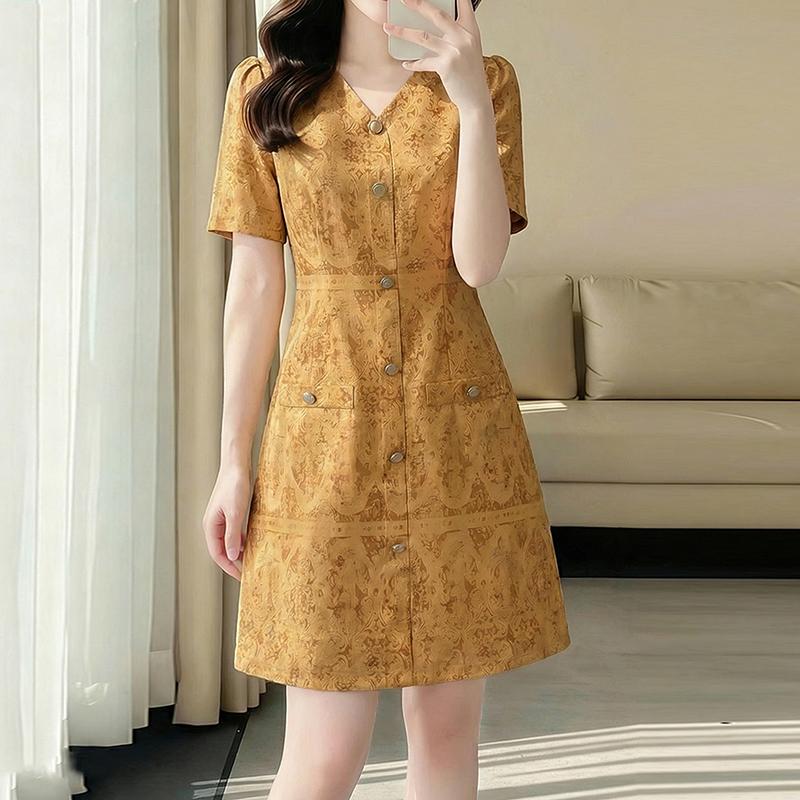 ZANZEA Women Elegant Print Casual V-Neck Summer Short Sleeve Dress