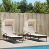 VidaXL Sun Loungers Set of 2 and Awnings and Table Brown Poly Rattan, Sunbed, Reclining Sun Lounger, Bed of 3261570