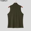 INCERUN Summer Men Mockneck Sleeveless Hollow Out Casual Rib Tank Tops