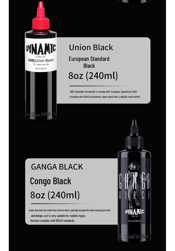 Set de Tintas Dinámicas para Tatuajes: Pigmentos Triple y Totem Negro, Negro Congo y Blanco