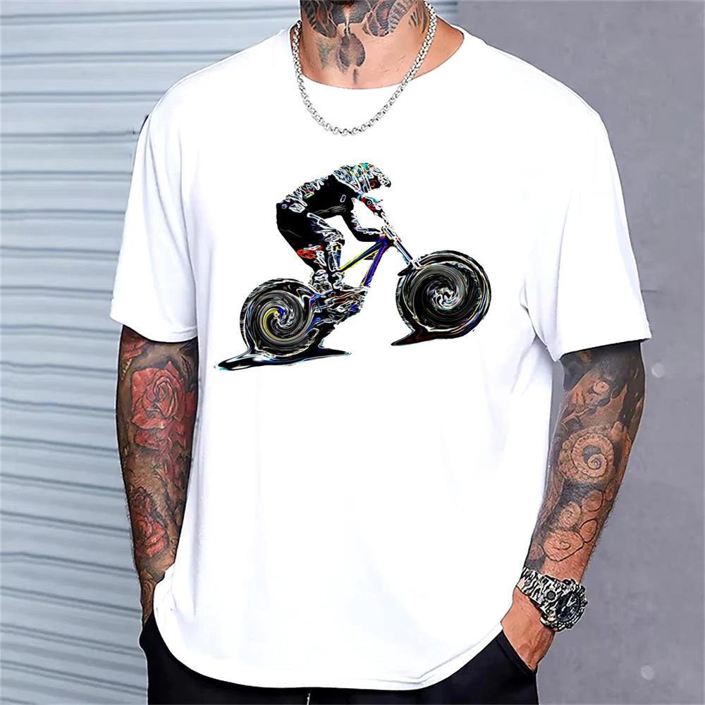 Men T-shirt Cyclist Print Graphic Summer T-shirt fashion comfortable soft Casual Sport Loose Short Sleeve pure cotton T-shirt
