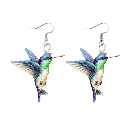 1 Pair Acrylic Colorful Bird Dangle Earrings 2D Hummingbird Hook Earrings Hypoallergenic Women Bird Drop Earrings Fashion Jewelry