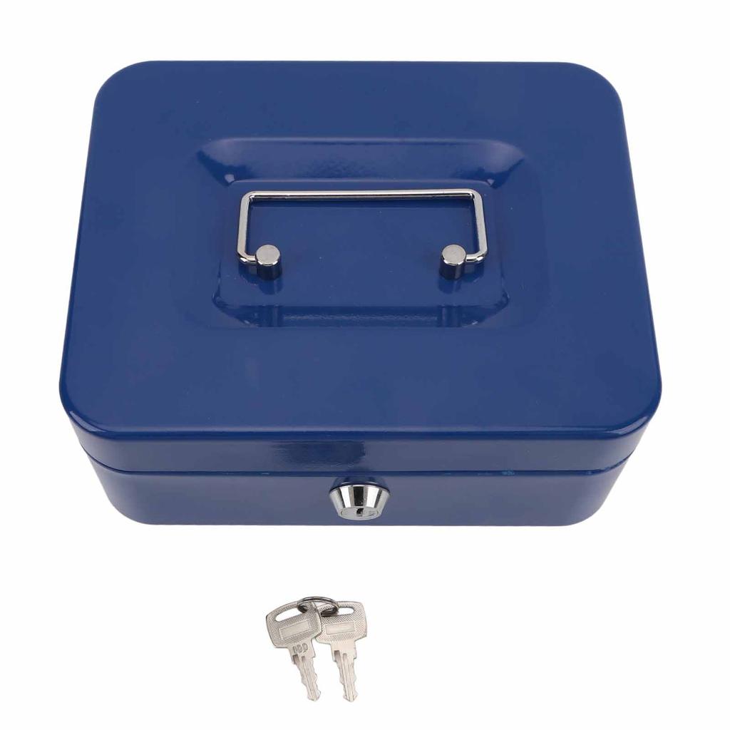 Small Locking Cash Box Portable Double Layers Safe Metal Money Box for Home and Office