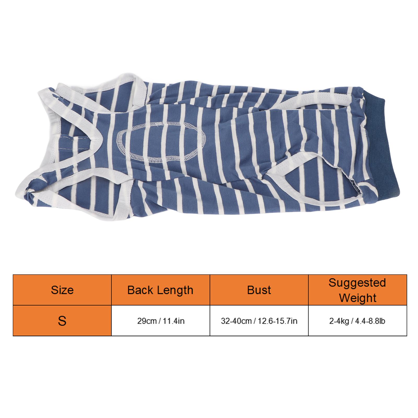 Dog Cat Recovery Suit Stretchy Breathable Adjustable Collar Stripe Pet Post Surgery Shirt For Abdominal Wound