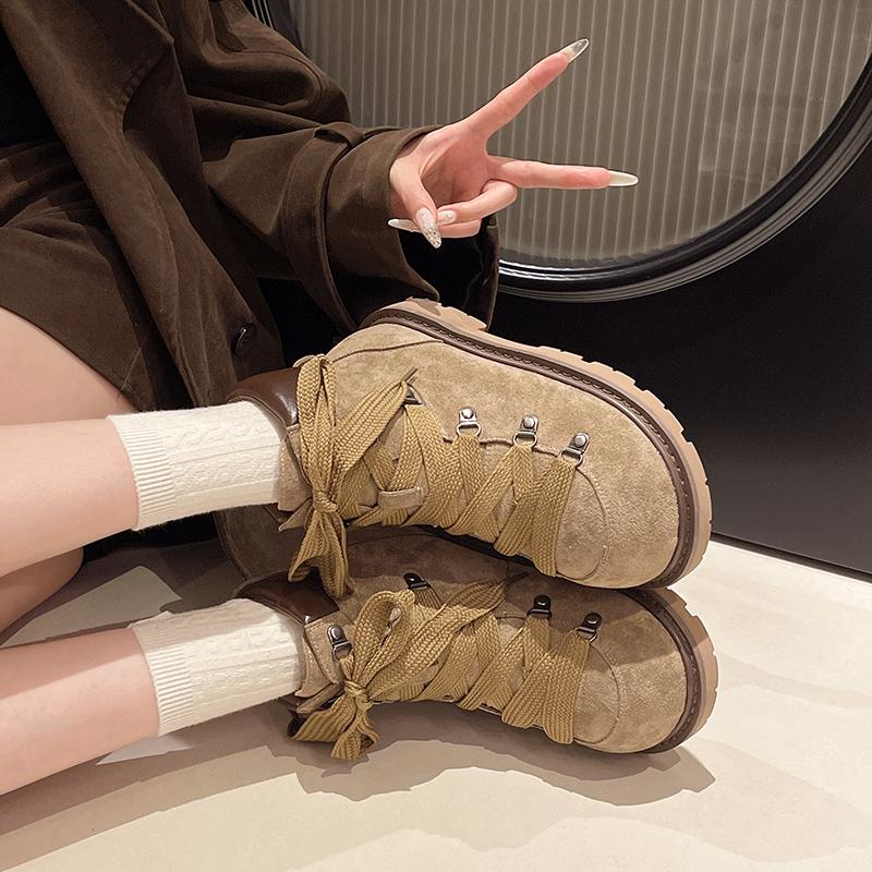 Fashion Short-thigh Women's 2025 New Autumn Lace-up Retro Versatile Skinny Platform Heightened High-Top Booties