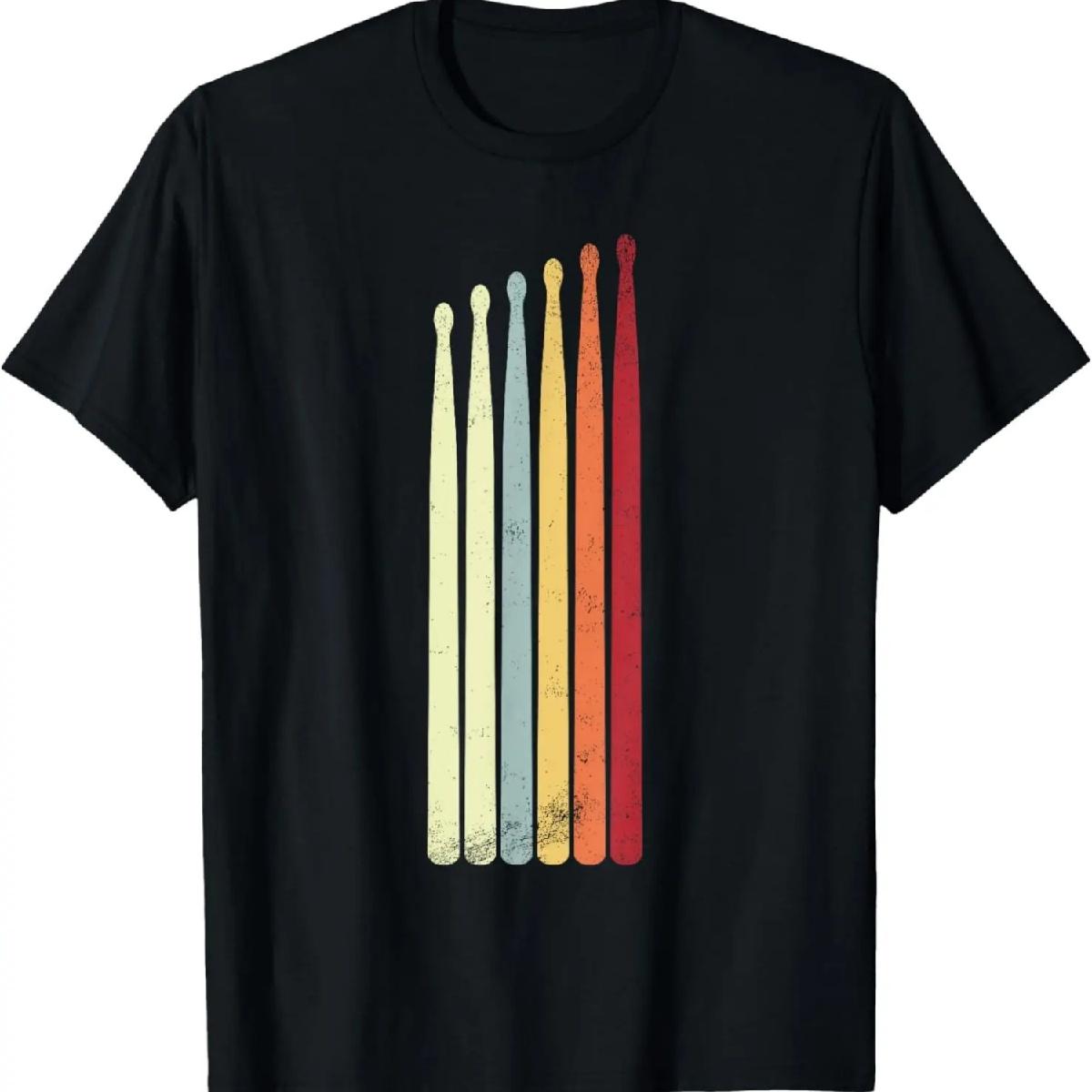 

Барабаны Барабанщик Группа Барабанная установка Ретро Винтаж Барабанная палочка 70-е 80-е Футболка XXXXXL чёрный