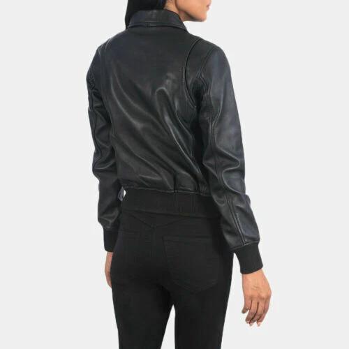 Stylish Women's Handmade Real Lambskin Bomber Leather Jacket Black Handmade Biker Casual
