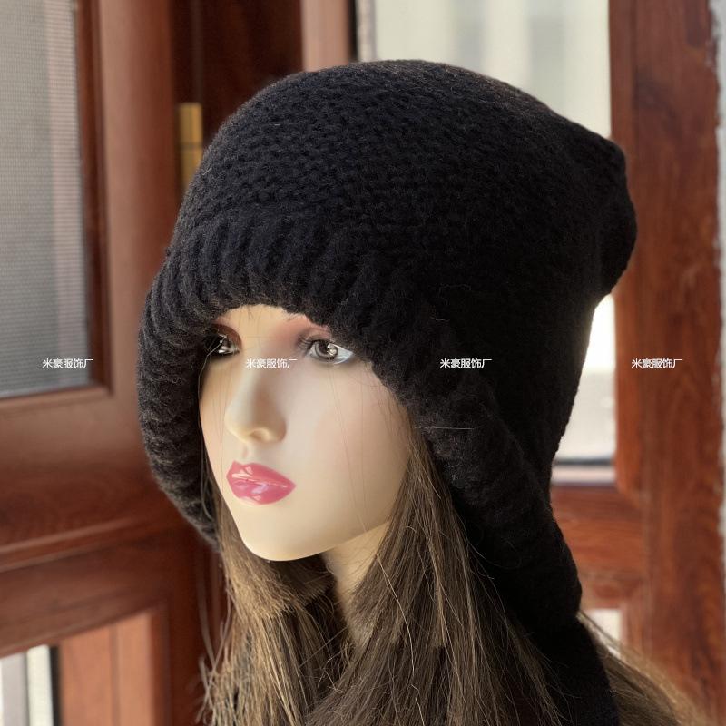 New fashion bag hat casual versatile wool hat winter warm ear protection solid color knitted hat pullover hat tide