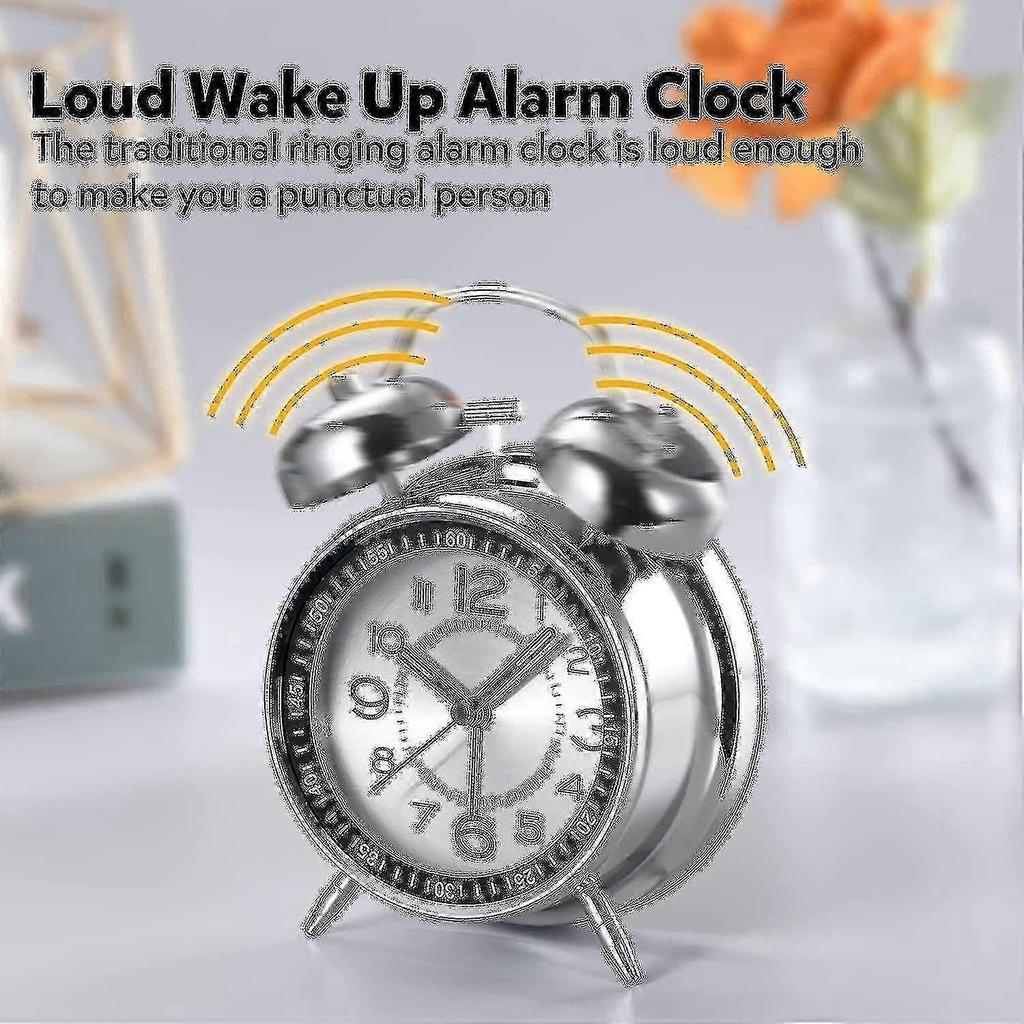 Loud Alarm Clock For Heavy Sleepers Adults,4 Inch Silent Non-ticking Quartz With Backlight,twin Bell (blue) - RiRi