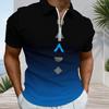 Men s Plus Size Short Sleeve Collared Quarter Zip Polo Shirt Marble Print Blue Brown White