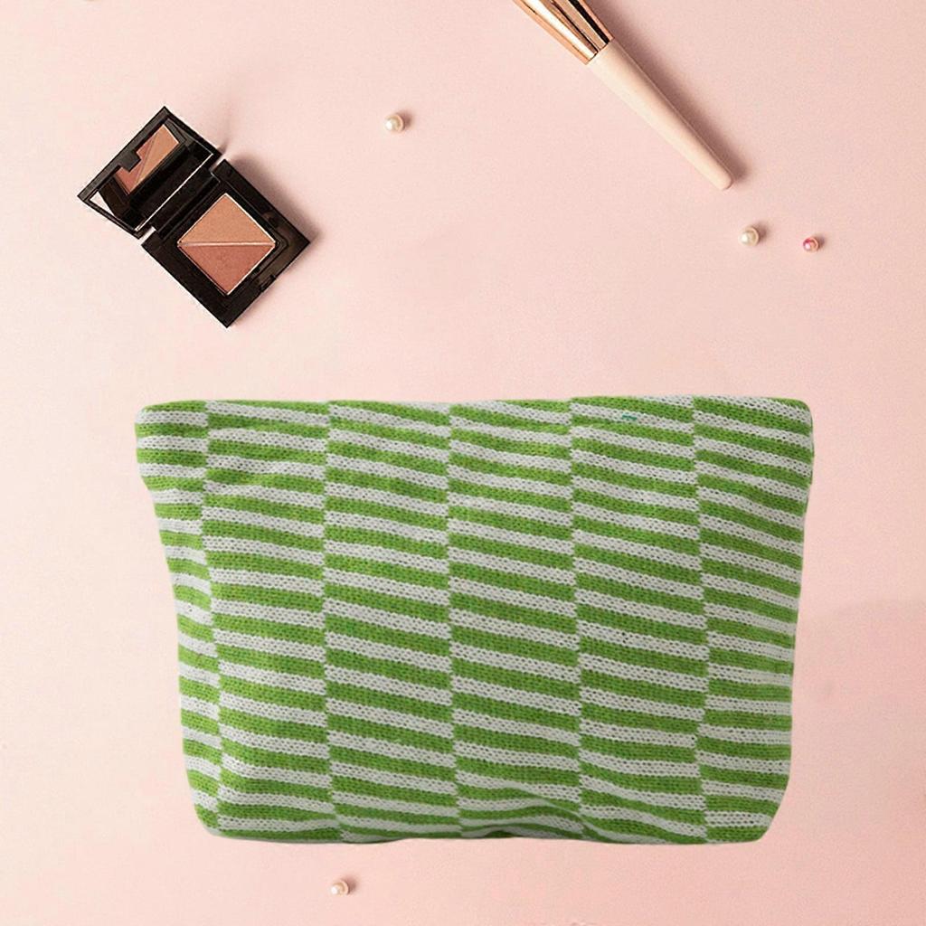 Clearance Djunllk Makeup Bag - Large Capacity Striped Student Pencil Case Small Purse with Zipper, Soft Knitted Bag Clutch Purses for Women Green