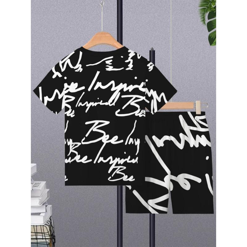 3D Personalisiertes Graffiti Kurzarm-Shorts-Set Outdoor Lässig Atmungsaktiv Zweiteiliges Set