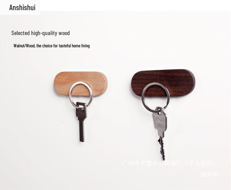 Solid Wood Wall-Mounted Key Organizer with Magnetic Hooks