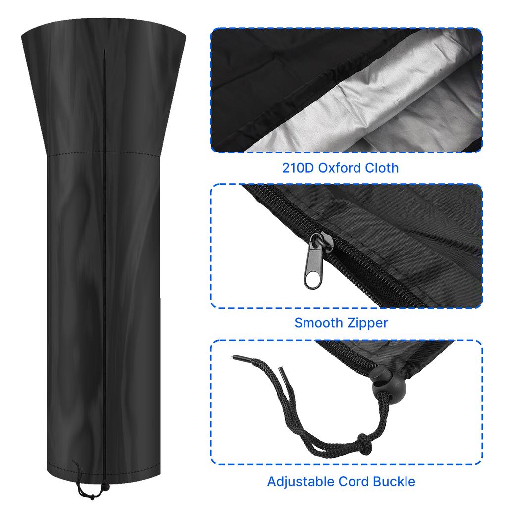 7.4Ft Outdoor Patio Heater Cover with Zipper and Drawstring Dust-proof Waterproof UV-Resistant Windproof 210D Oxford Cloth Heater Cover for Standing