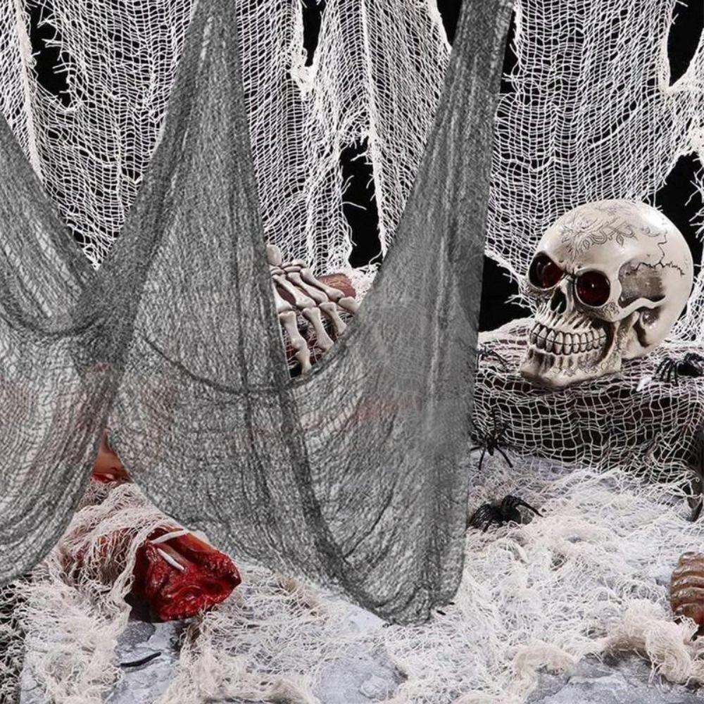 White Halloween Gauze Black Spooky Mesh Gauze Scene Prop Tattered Cloths Outdoor
