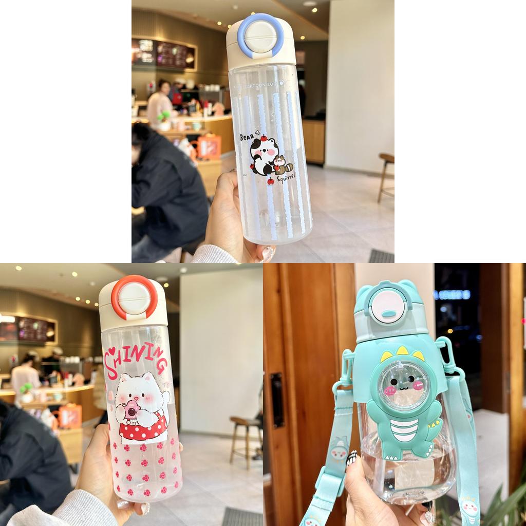Plastic Kids Water Bottle With Straw And Cartoon Design For School And Travel