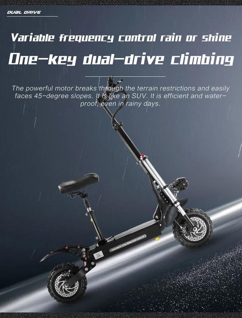 6000W Leistungsstarker Elektroroller 60V 38Ah Höchstgeschwindigkeit 85km/h 100km Reichweite 11'' Reifen Doppelte Stoßdämpfung Faltbarer EScooter für Erwachsene