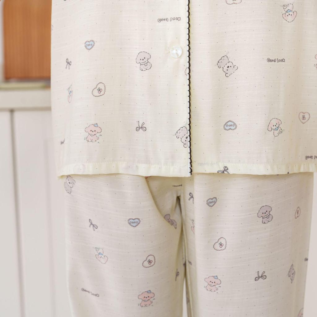 2026 Women's Luxury Double-Layer Cotton Linen Pajamas, Short Sleeve, Long Pants, Versatile for Home or Outdoor Wear, Sweet & High-End.