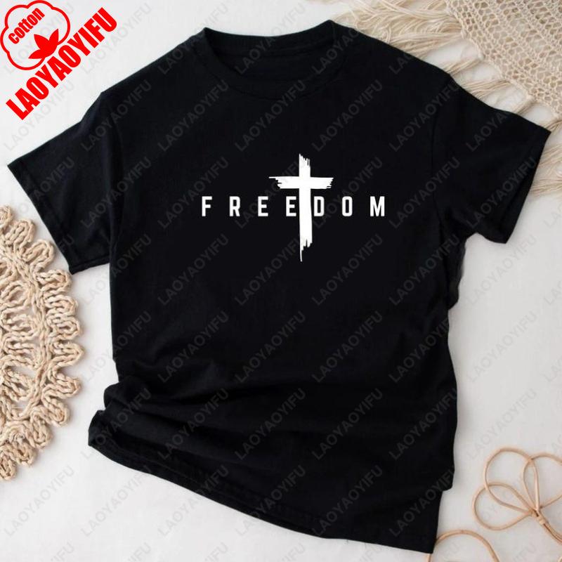 

Freedom Cross Christian Tshirt A Charlie Kirk Inspired Religious Apparel Men Women Cotton Tee Casual Simple Style All Match Tops 3XL