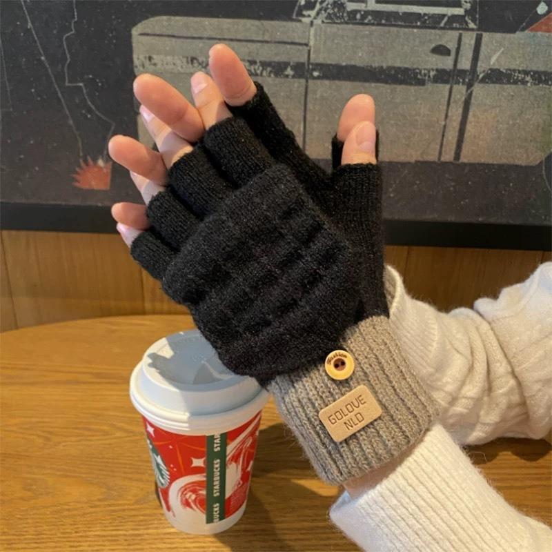 Warm gloves women's autumn and winter camel wool knitted outdoor antifreeze velvet thickened cute