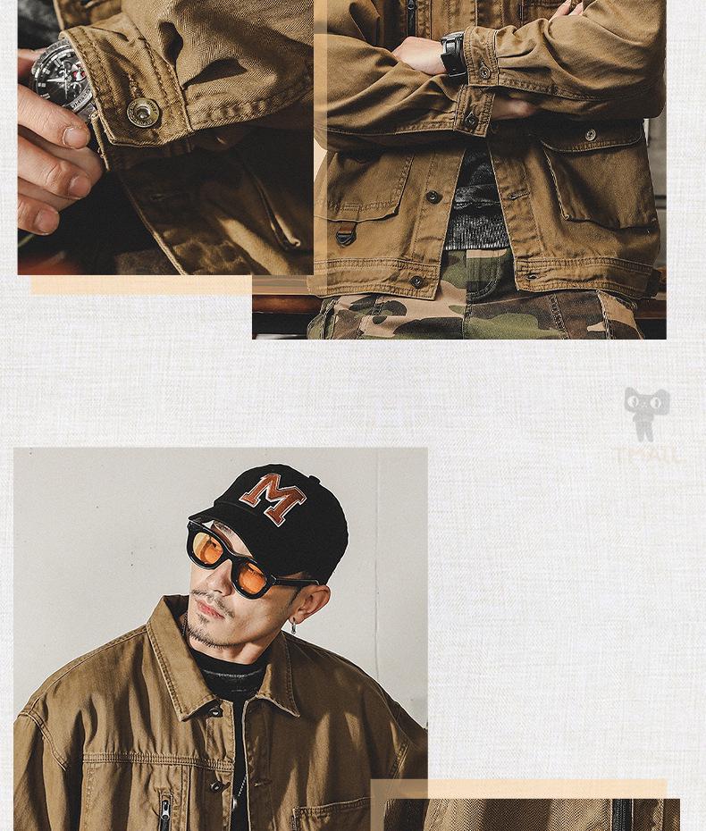 Men's Autumn Loose Fit Cotton Workwear Jacket - Trendy, Multi-Pocket, Plus Size, Casual Lapel Top
