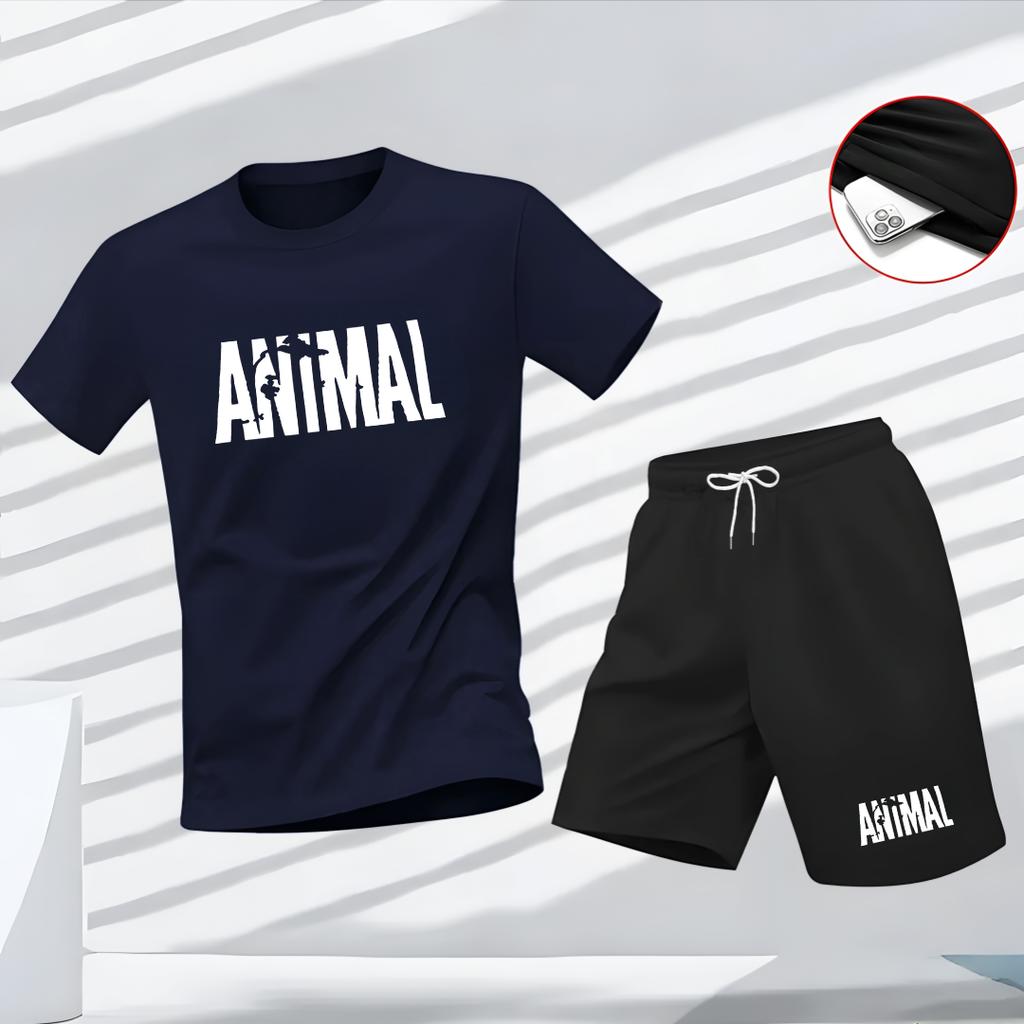 Nuevo conjunto deportivo de verano para hombre, camiseta de manga corta y pantalones cortos de dos piezas, ropa casual transpirable y de secado rápido.