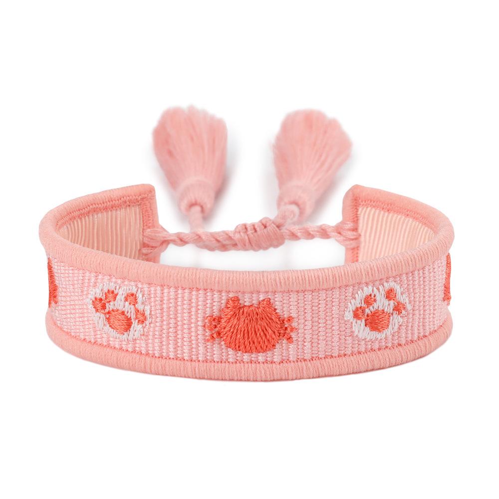 Trendy Handmade Woven Pet Bracelet with Love Embroidery and Tassels