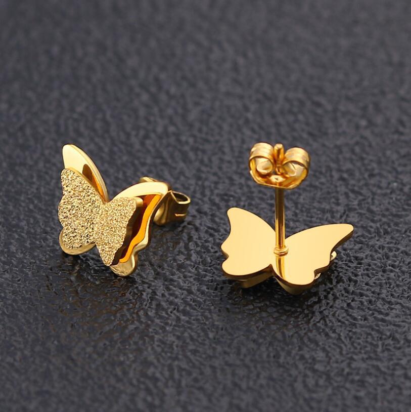 Elegant Stainless Steel Butterfly Pendant Necklace & Earring Set - Minimalist Clavicle Chain Jewelry