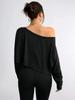 2026 Women'S Black Long Sleeve Blouse T-shirt Casual Asymmetrical Neck Strapless Top for Sporty