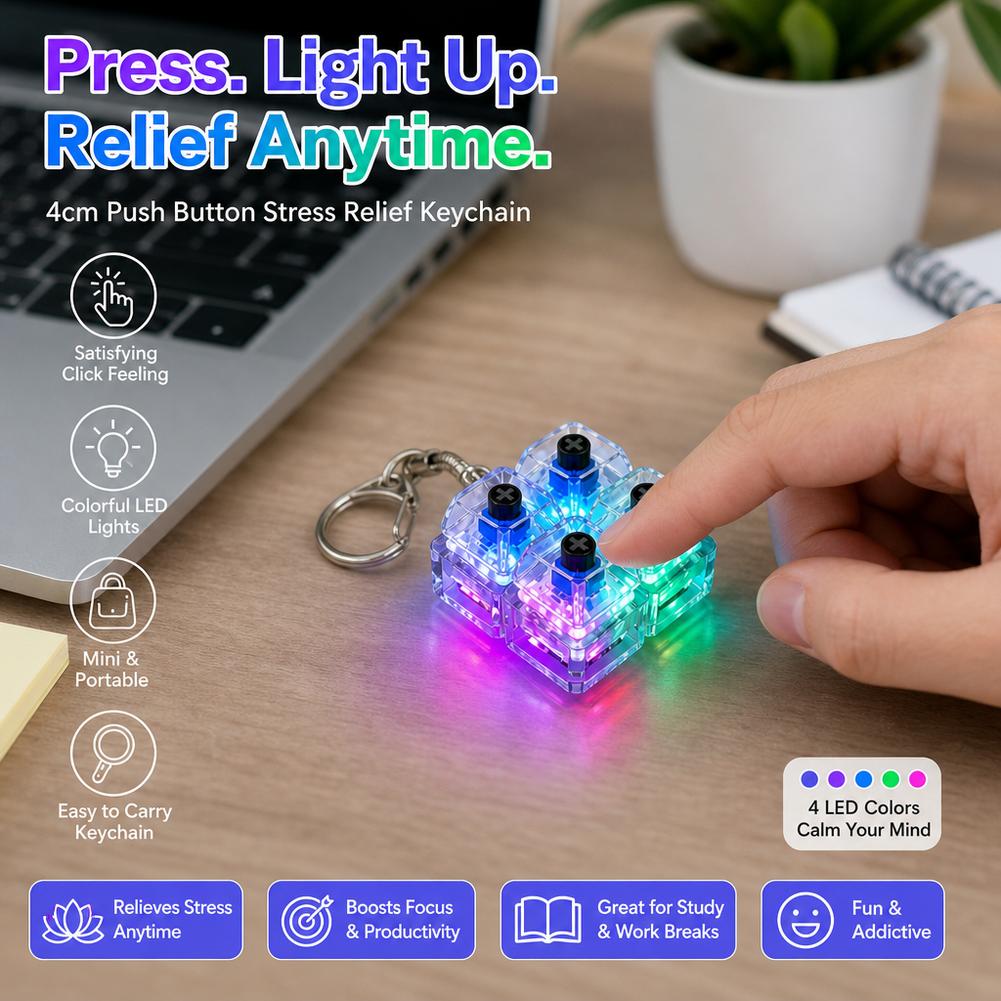 Led Keycap Keyboard Fidget Toys Keychain Clicker Keyboard Button Keychains For Bags Charm Pendants Accessories
