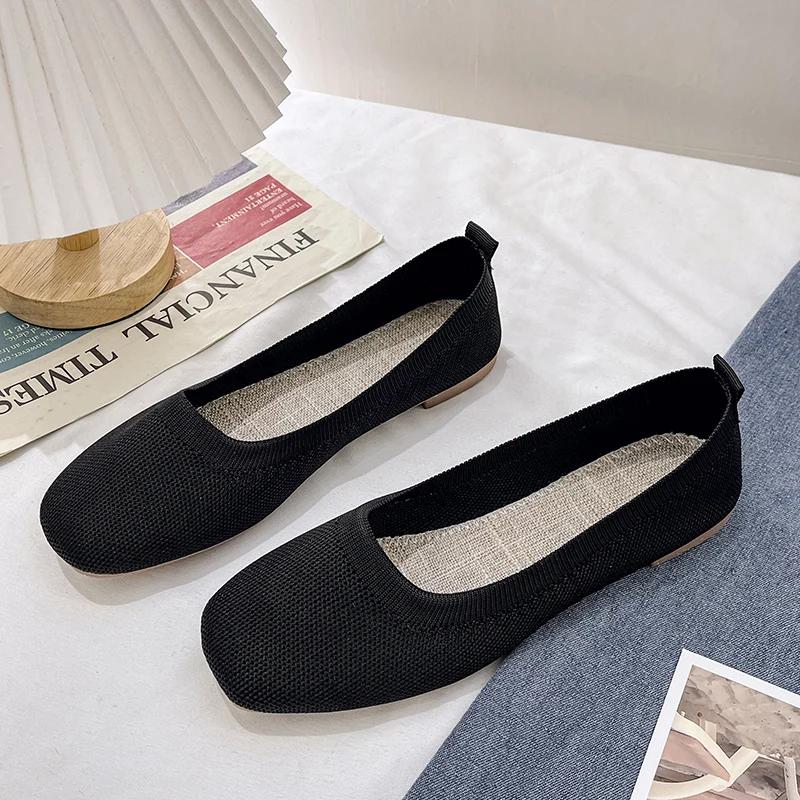 WomenSummer Fashion Knitted Mesh Breathable Ladies Loafers Comfort Square Toe Casual Flats Women Work Shoes Comfortable for Work