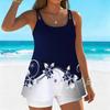 Damen Tankini Badeanzug 2-teilig Badeanzug mit Blumen Saummuster Urlaubs Badesachen