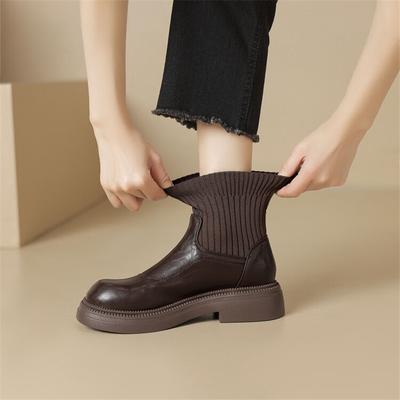 Mode Nouvelles Automne Hiver Femmes Bottes Chaussures pour Femmes Bout Rond Plateforme Bottines Mode Bottes Bottes à Talons Carrés Fait Main Taille 34-43
