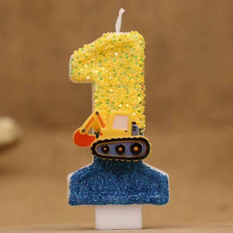 Creative Engineering Car Excavator Digital Birthday Candle Cake Decoration Handmade Birthday Candle