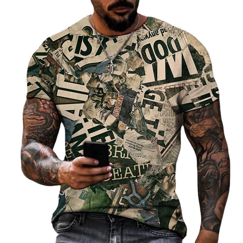 Letní pánské tričko Módní vzor 3D potisk Ležérní volné Venkovní Chlapecké Trička s krátkým rukávem Top Pulovr Oblečení