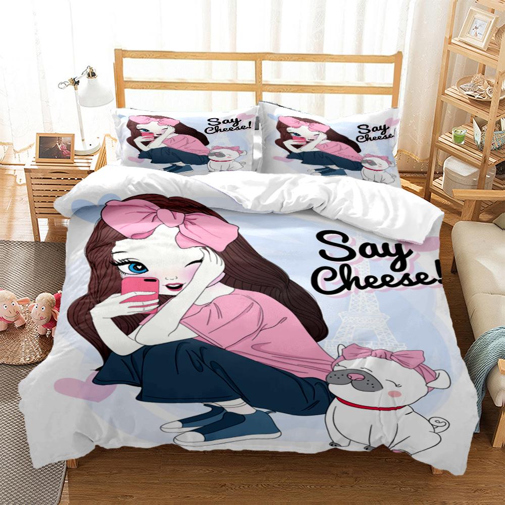 Cartoon Girl Art Print XXL Three Piece Bedding Set  Article Children Or Adults For Beds Quilt Covers Pillowcases Bedding Set