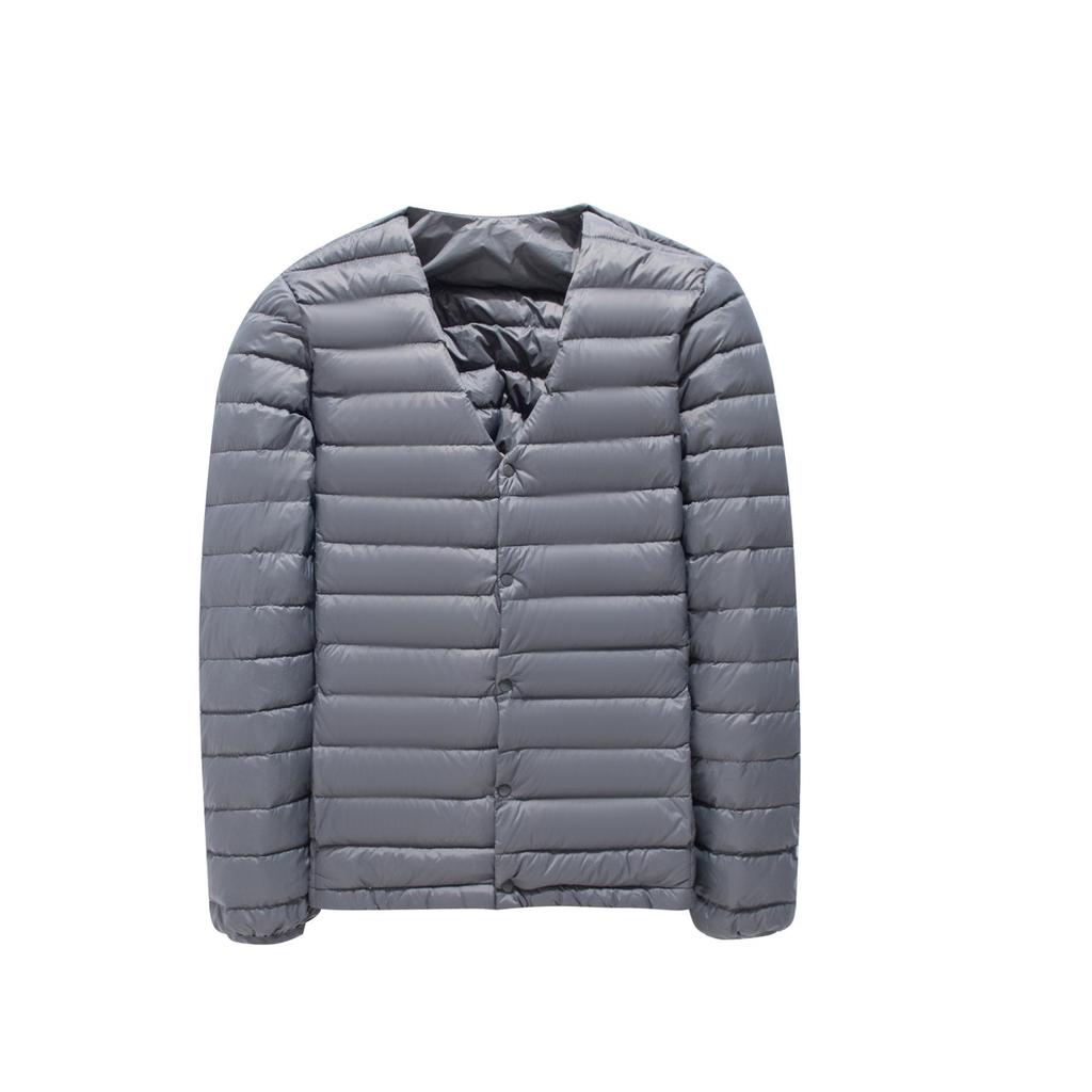 Pánská lehká péřová bunda bez límce 2024 - Crew/V-výstřih, nadměrná velikost, teplá vnitřní vrstva