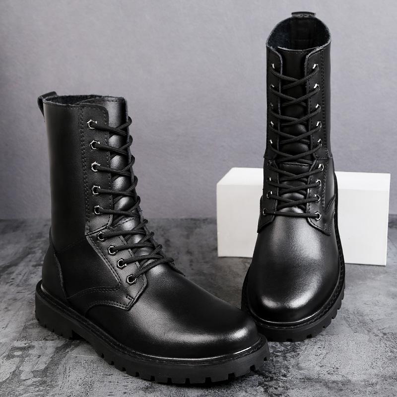 Fashion Luxury Winter Lace Up Outdoor Long Boots Motorcycle Boots Winter Warmth Designer High Leather Shoes Fashion Casual Black Boots