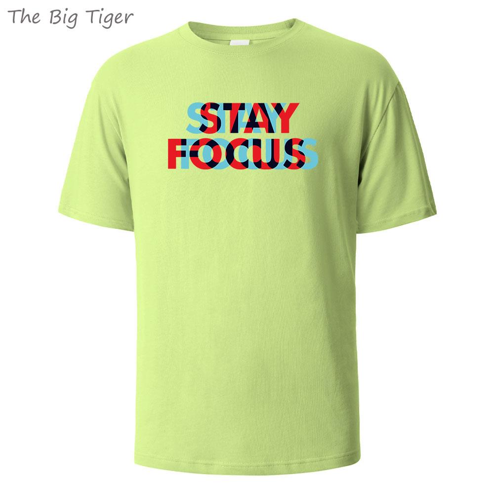 Stay Focus Painting Soft Cotton Tshirt For Men Breathable Fabric Relaxed Fit Crew Neck Simple Basic Mens Tshirt Fashion Tops