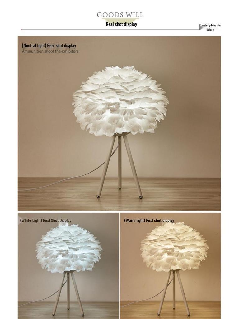 Nordic Gold Adjustable Feather Table Lamp - Stylish Bedside Decoration.