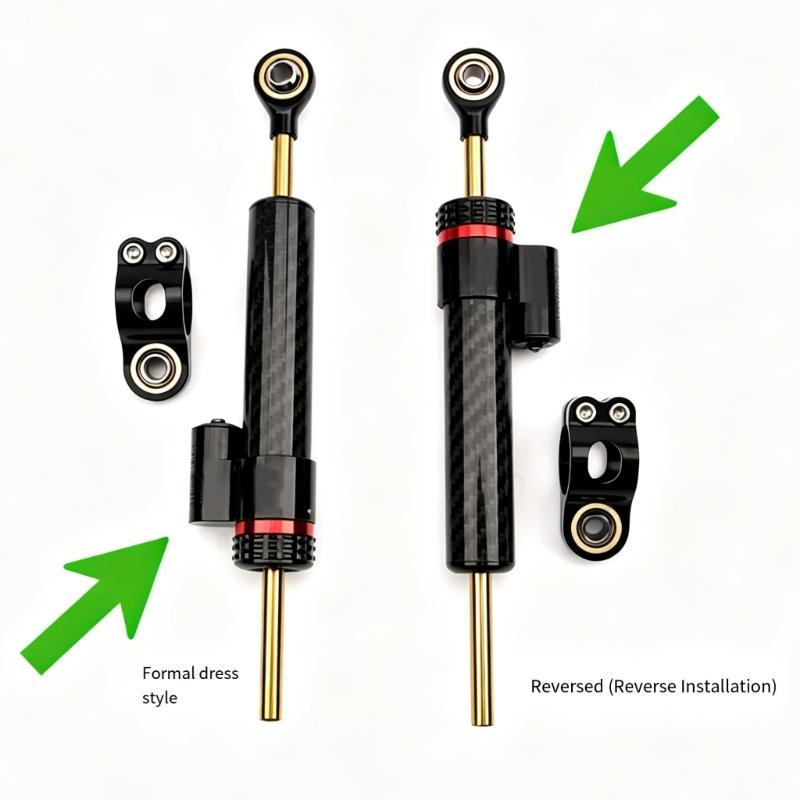 252 Mm Motorcycle Steering Damper Stabilizer with Carbon-Look Sleeve, Inverted Bracket Design for Steadier Front End Feel During Street Use and Road