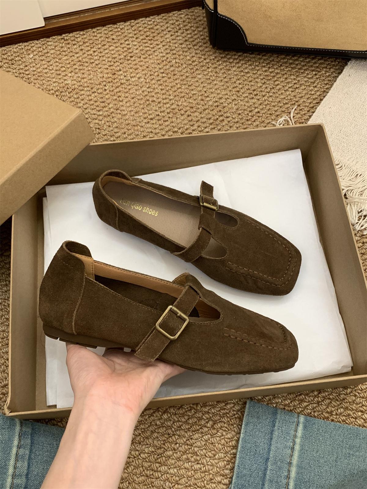 Туфли Мэри Джейн Женские Натуральная Кожа 2025 Весна Новые Мелкие Слипоны Женские Повседневные Балетки Мягкая Кожа Элегантные Балетки 39 кофейный 8190₽