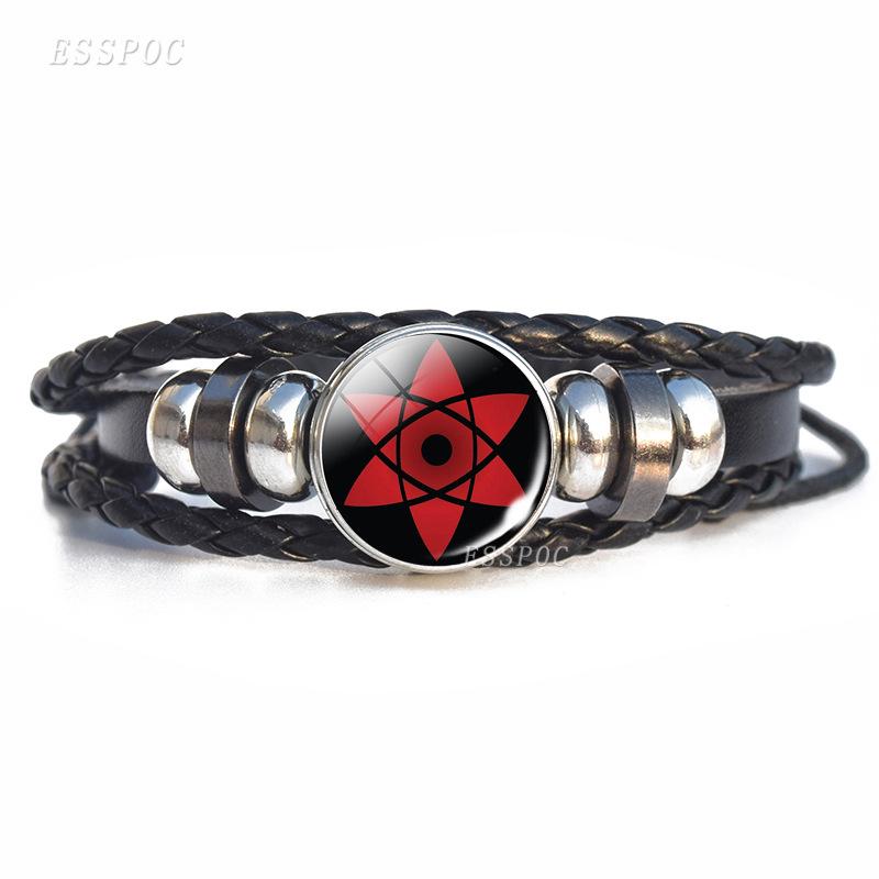 Naruto Inspired Sharingan Black Leather Men's Bracelet - Anime Gift