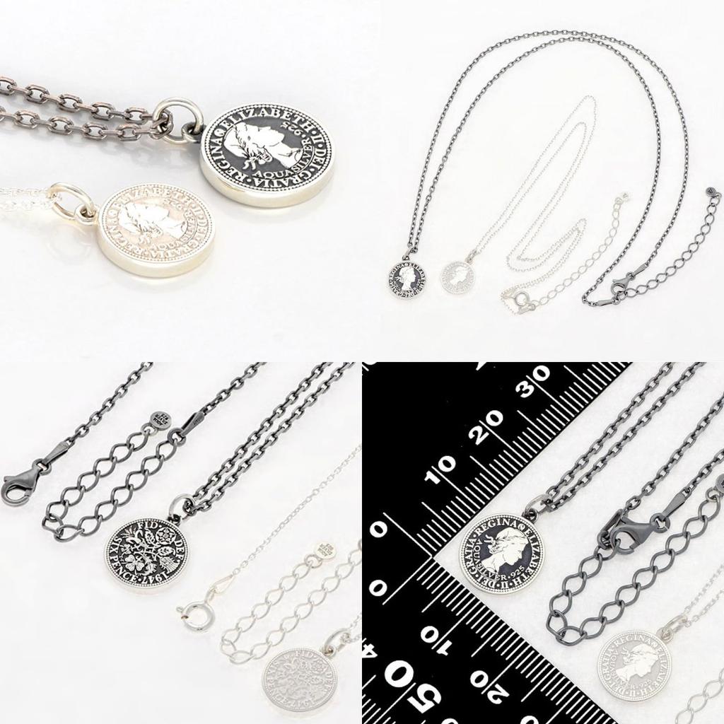 Necklace Set Six Pence Coin Design Popular Brand Silver Matching Necklaces for Men and Women Set of 2 Simple Design [AQUA SILVER] Couple's - - - - - -