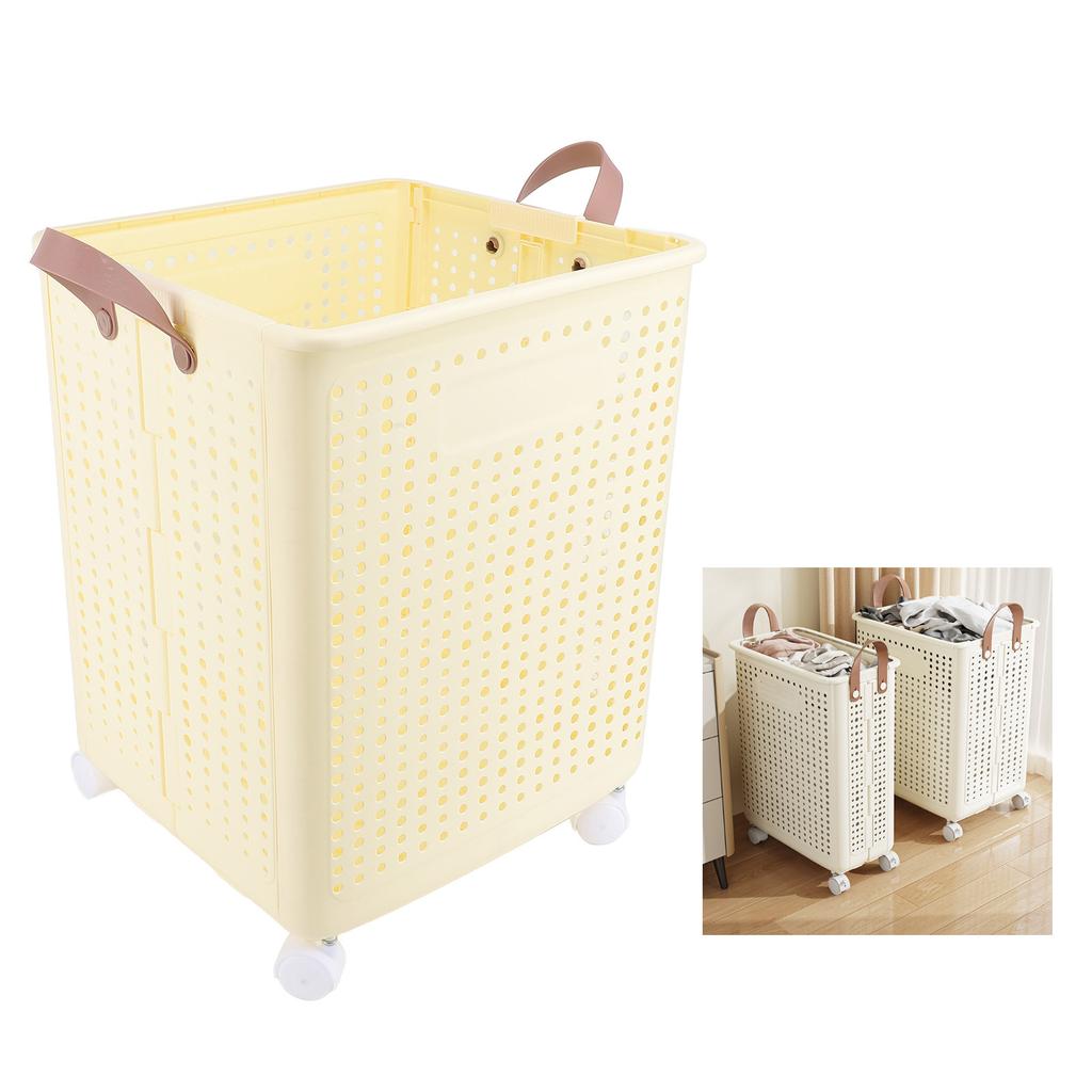 Foldable Laundry Basket with 4 Wheels Space Saving Portable Storage Hamper for Clothing Toys Home Sundries