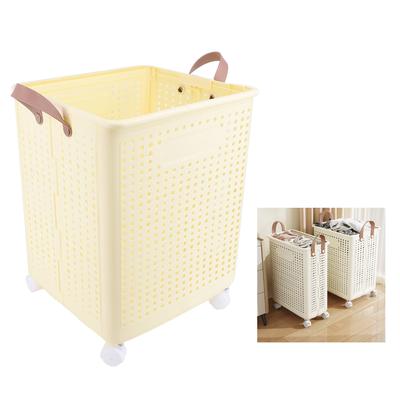 Foldable Laundry Basket with 4 Wheels Space Saving Portable Storage Hamper for Clothing Toys Home Sundries