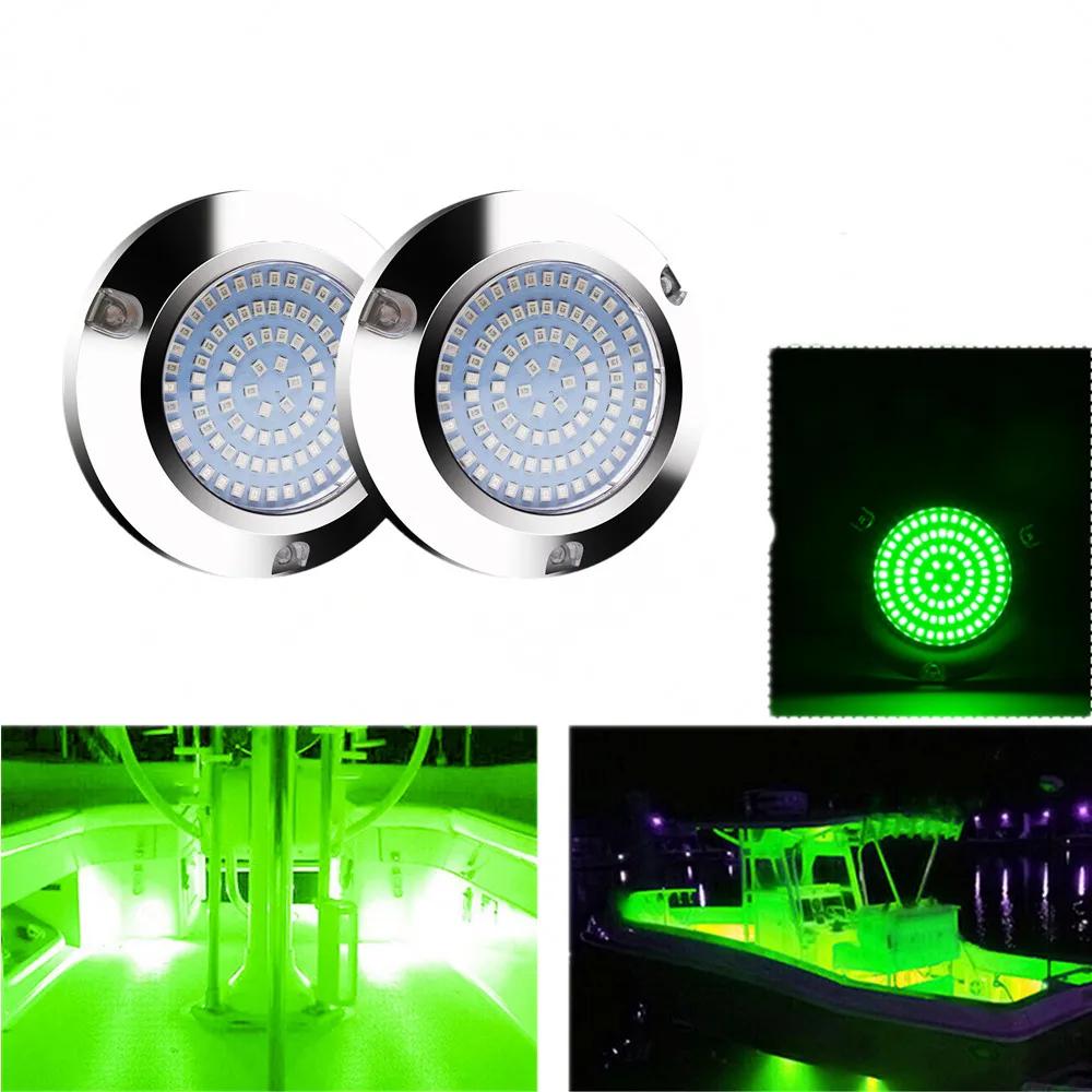 2PCS 90LED Round Chrome Marine LED Yacht Light Underwater Light Super Bright Stainless Pontoon Waterproof Boat Marine Lights
