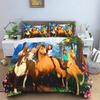 Spirit Riding Free Cartoon Horse Bedding Set Running Horses Print Duvet Cover Pillowcase Soft Kids Bedroom Bed Linens