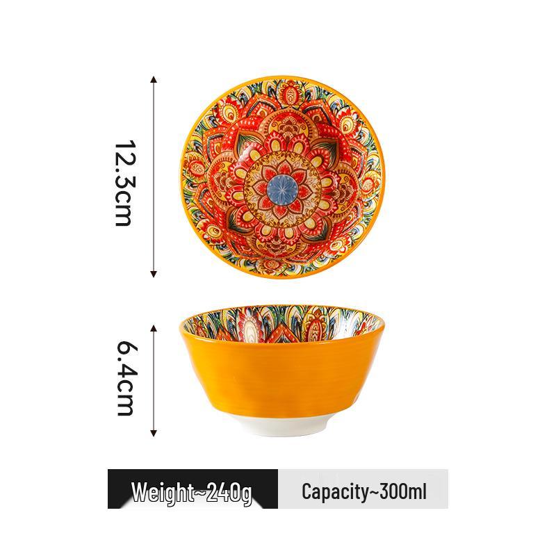 Bol de orez ceramic boem retro de 5" cu picior înalt - Bol de uz casnic monocolor